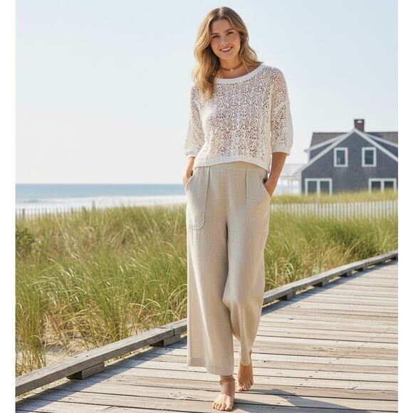 VTG Spiegel Linen Pants Womens 18 Wide Leg Fisherman Coastal Baggy Boho Beachy - Picture 1 of 10